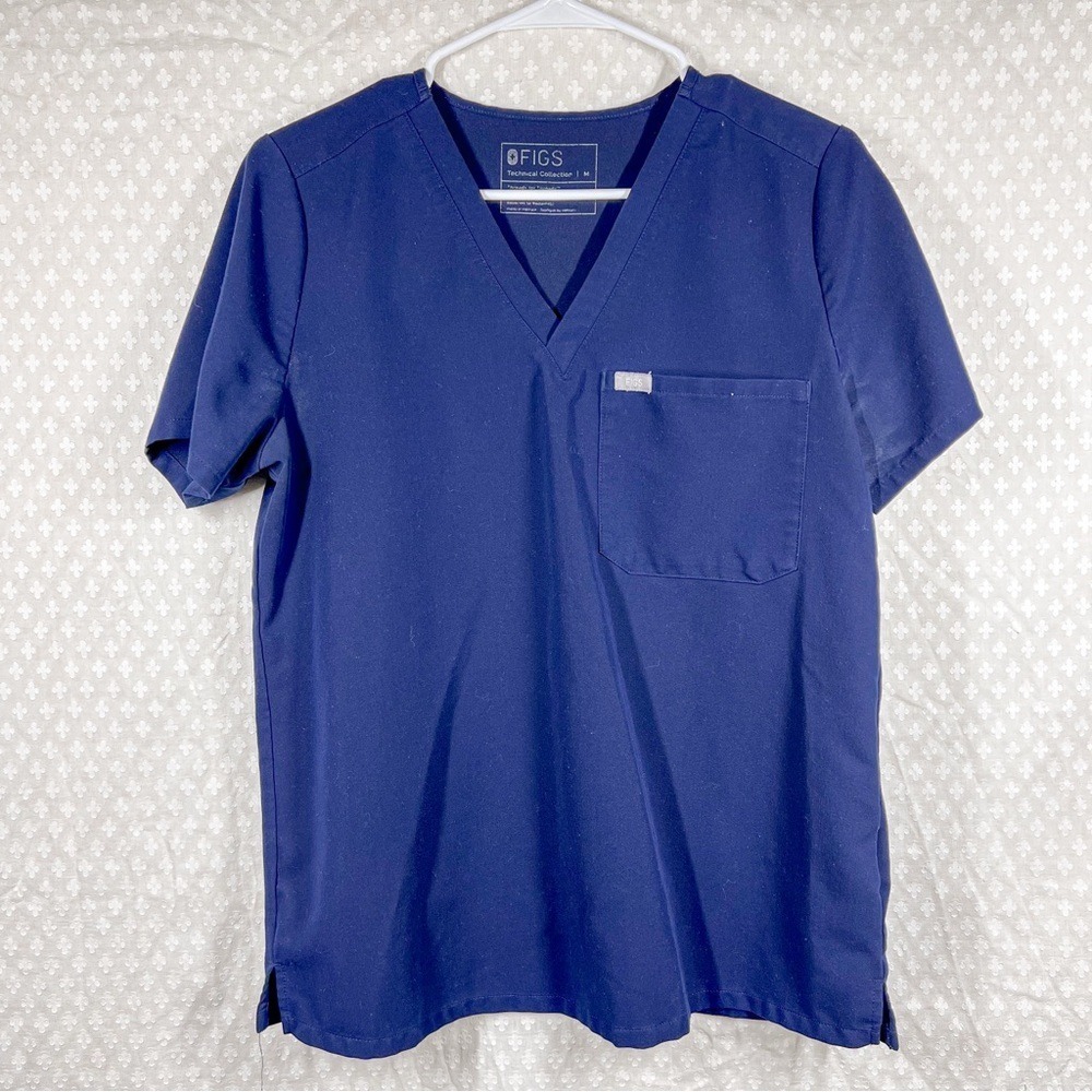Figs Women Scrub Top Sz M‎ Dark Blue Catarina V Neck Workwear Short Sleeve